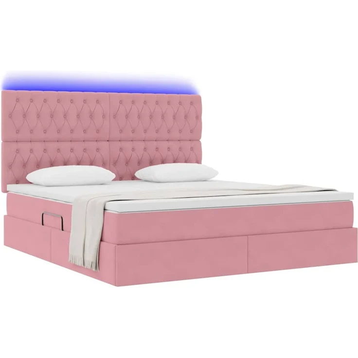 vidaXL LED-Speicherbett mit Matratze Rosa 160 x 200 cm Samt 3372740 – Bild 3