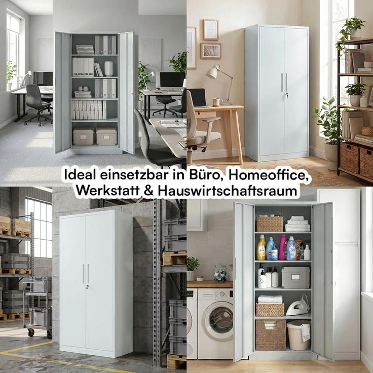 STEELSØN 'Regulus' Aktenschrank, Metall, grau, 175x40x80 cm, abschließbar, Metallschrank mit 5 Fächern, geeignet als Werkzeugschrank – Bild 10
