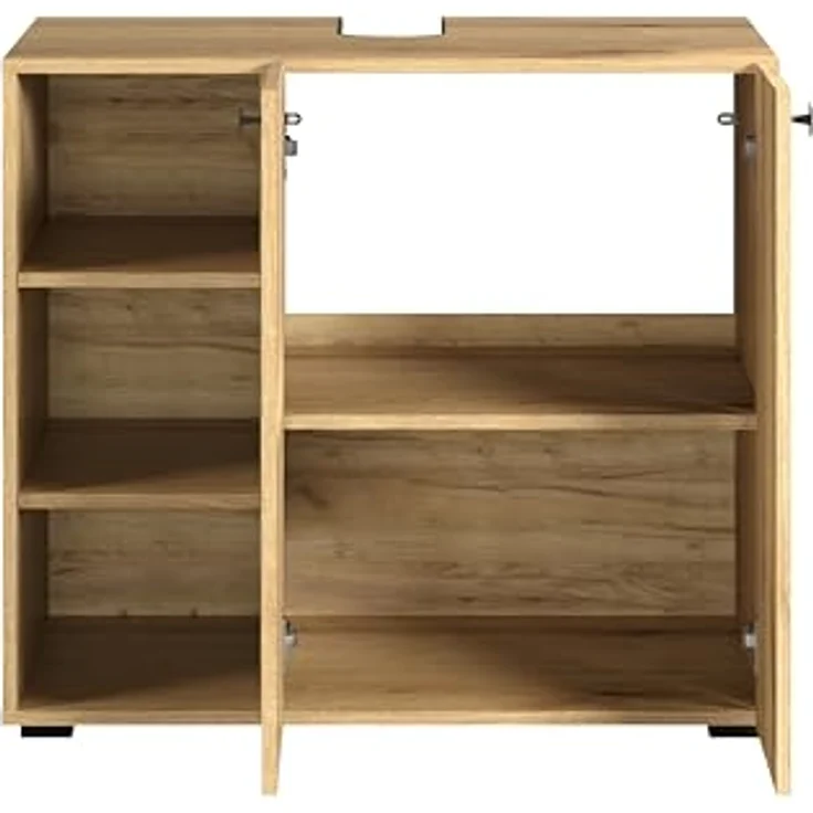 trendteam smart living - PureBliss - Hochschrank - Eiche - Breiter Badezimmerschrank mit Rillenoptik - (BxHxT) 70 x 186 x 31 cm - Badschrank mit edlen Metallgriffen - Praktisches offenes Fach – Bild 6