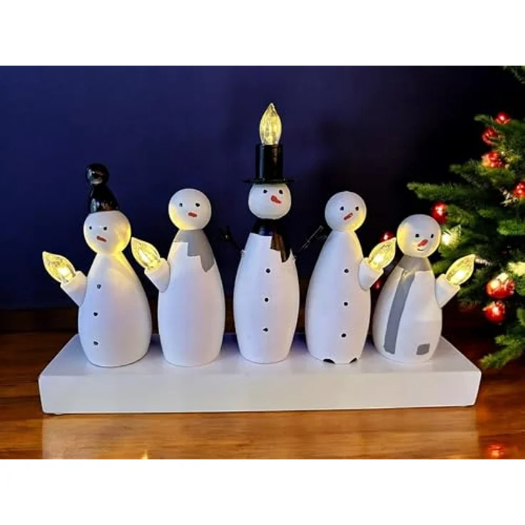LED Holz-Skulptur Schneemänner, warmweiß, Timer, 33×7×22,5 cm – Bild 3