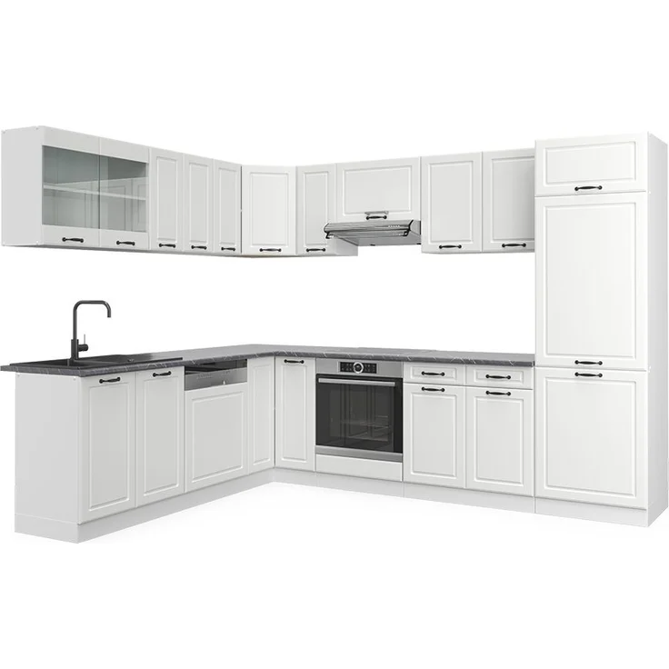 Eckküche R-Line Weiß Landhaus/Weiß 287 x 60 cm , AP Anthrazit Vicco – Bild 1