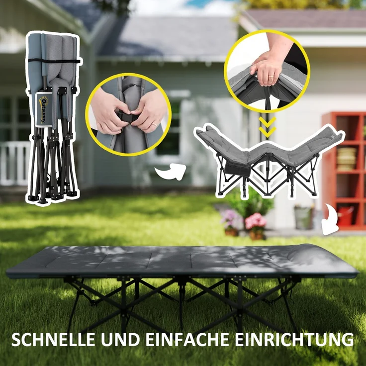 Feldbett faltbar Campingbett mit Matratze Kopfkissen Seitentasche 187 x 67 x 37 cm Gästebett bis 150 kg Grau--Grau--37x67x187cm--YOUDENOVA – Bild 9