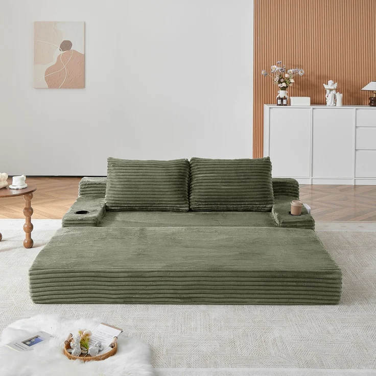 ZUBALIYA Sofa mit LED - Beleuchtung, mit Stauraum, mit Cordbezug, mit breiten Armlehnen, ohne aufwendige Montage – Bild 14