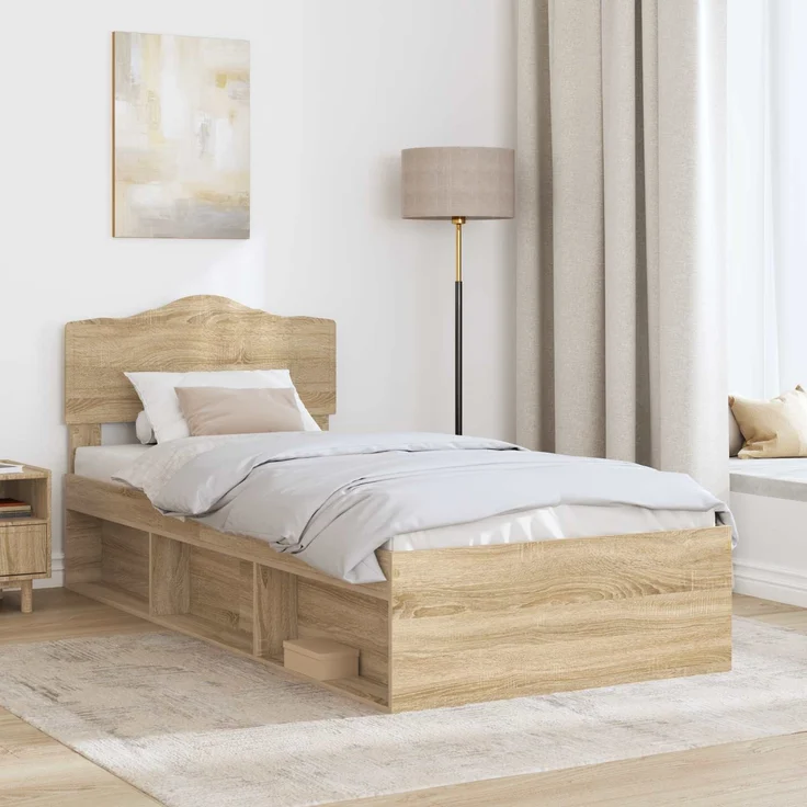 vidaXL Bettrahmen Sonoma-Eiche 75 x 190 cm Massives Kiefernholz 3412963 – Bild 2