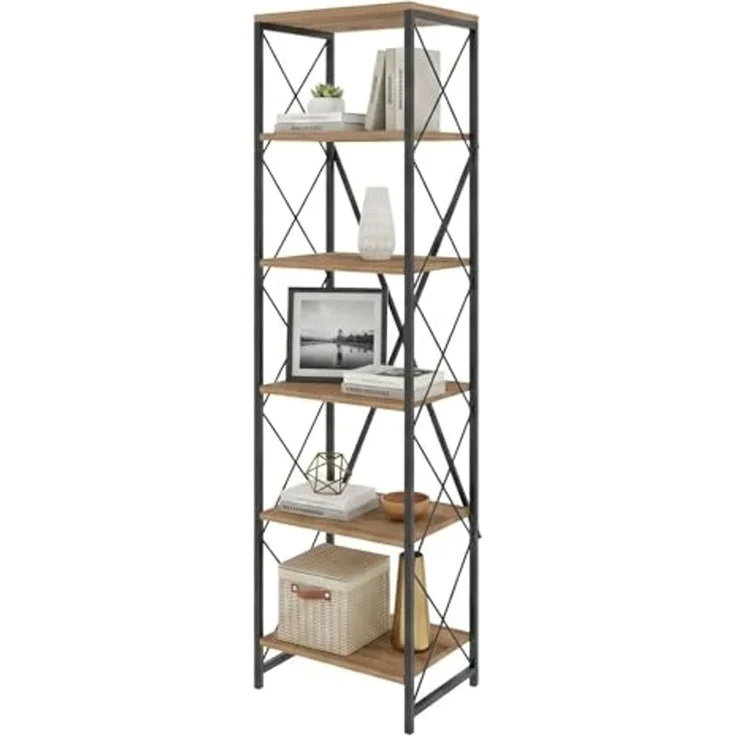 Dmora - Yildun Bücherregal, Büroregal, Bücherregal, Bibliothek, 50 x 30 x 180 cm, Eiche und Schwarz – Bild 3