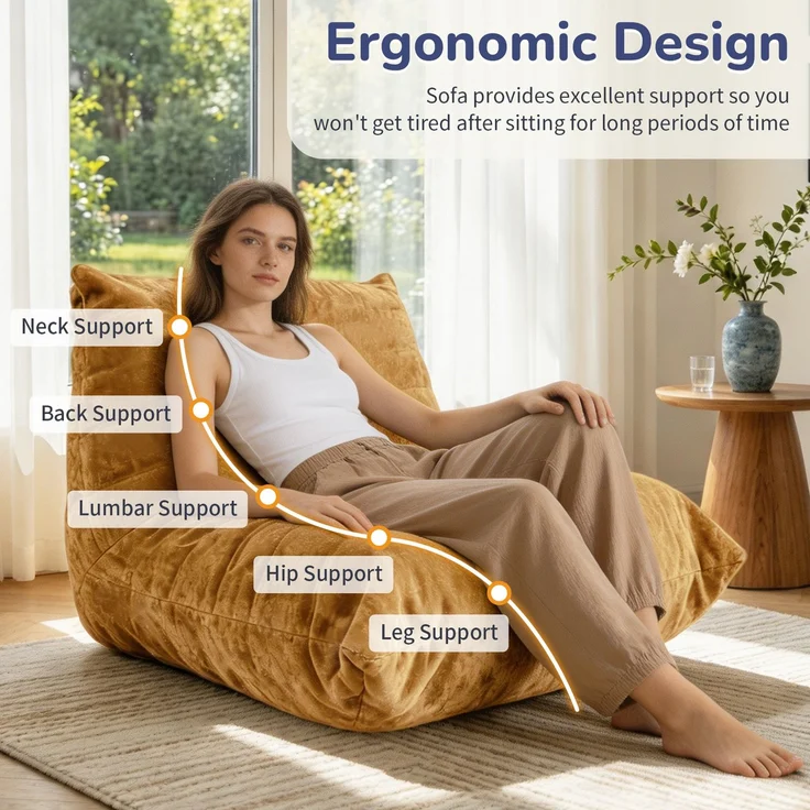 Sitzsack „Fliegende Raupe“, ultraweiches Faulenzsofa, Stilvolles Lounge-Sofa für gemütliche Stunden zu Hause, ideal für Schlafzimmer und Wohnzimmer, Stoff: Snow Neil, Farbe: Gelb, Maße: 90 x 100 x 80 cm, Marke: YOUDENOVA – Bild 2
