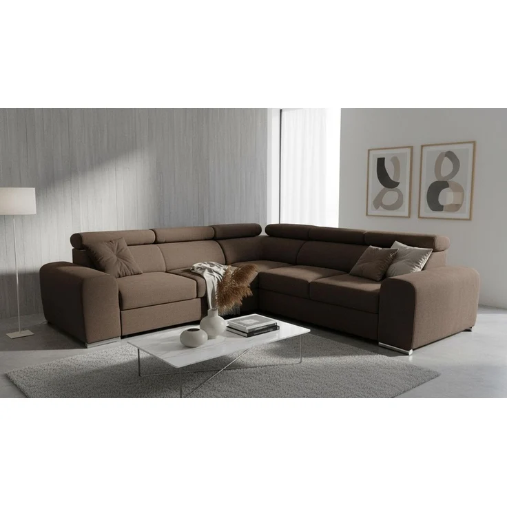 Wohnero24 Ecksofa PAVONE 3 260x260 cm – Chenille Sofa Dunkelbraun mit Schlaffunktion 190x125 cm, Bettkasten & verstellbaren Kopfstützen – Bild 4