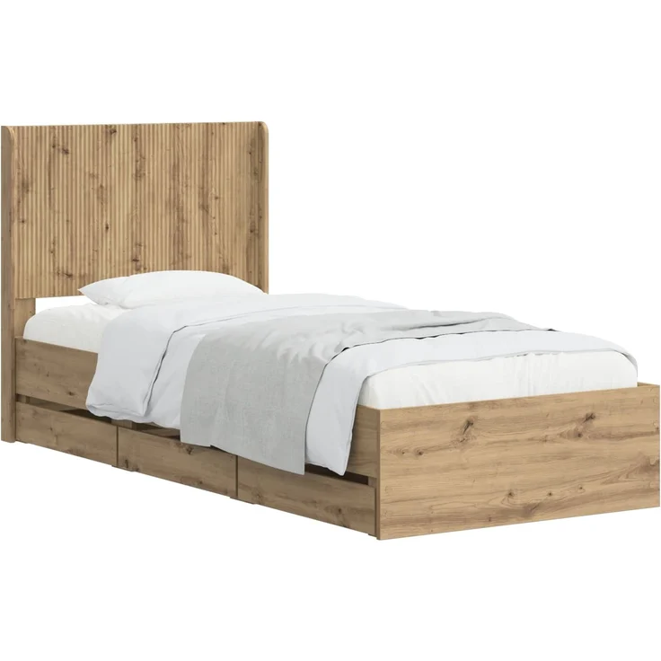 vidaXL Bettgestell mit Stauraum und Kopfteil Artisan-Eiche 90 x 200 cm 3445813 – Bild 2