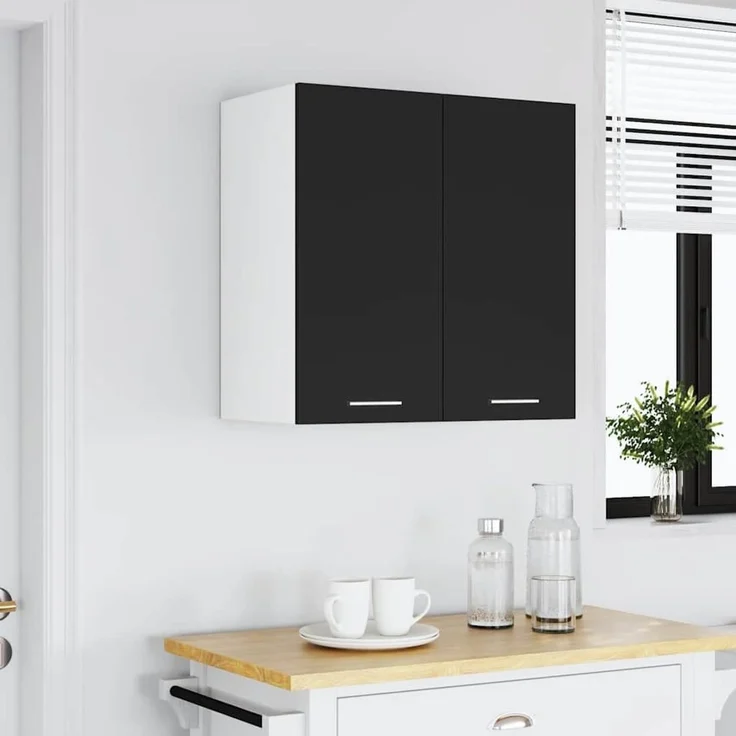 vidaXL Hängeschrank 2 Regalböden Küche Schrank Einbauküche Küchenzeile Küchenmöbel Oberschrank Küchenschrank Schwarz 60 x 31 x 60 cm Holzwerkstoff – Bild 4