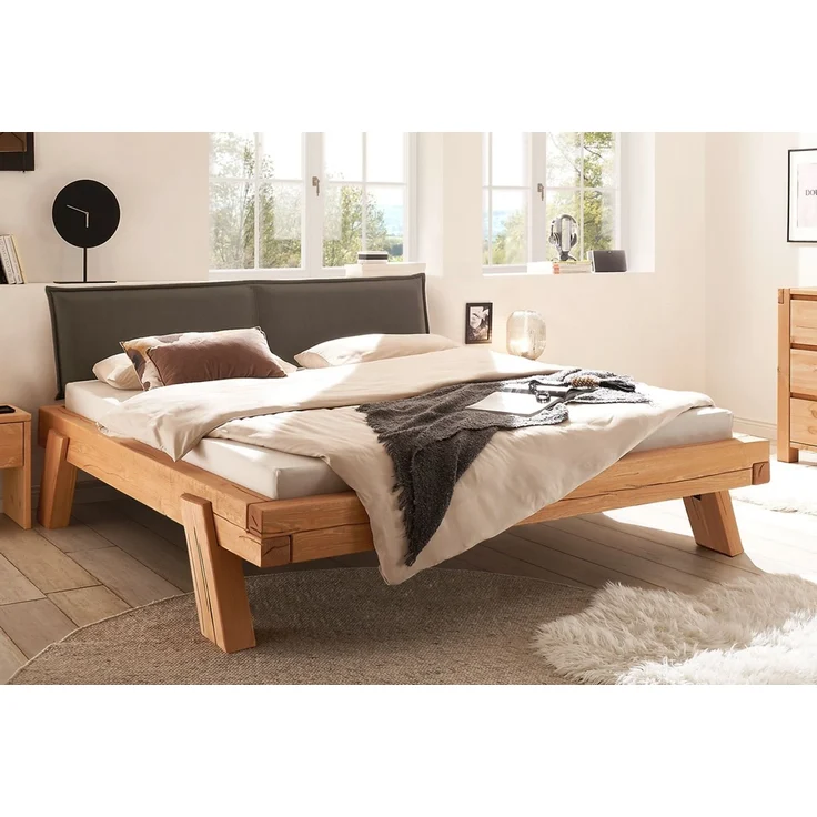 Balkenbett 'Dora I' 180x200cm Kiefer massiv eichefarbig honig gebeizt – Bild 1