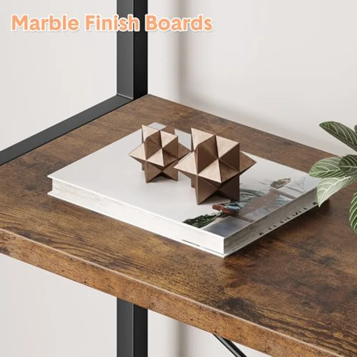 GarveeLife Bücherregal mit 5 Ebenen, 60x28x180cm, Industrielles Gebogenes Bücherregal mit Offenen Regalen für Zuhause, Büro, Wohnzimmer, Schlafzimmer, braun – Bild 3