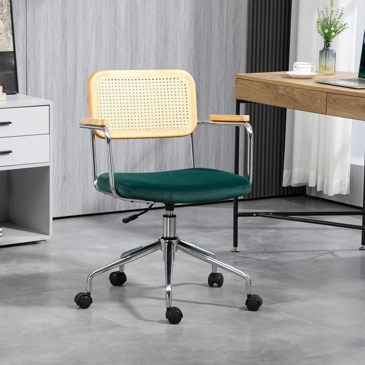 MELAYR, Bürostuhl, Boho-Design, Holzarmlehnen, drehbar, verstellbar, bis 120 kg, Stahl, Grün, 65 x 58 x 94 cm – Bild 3
