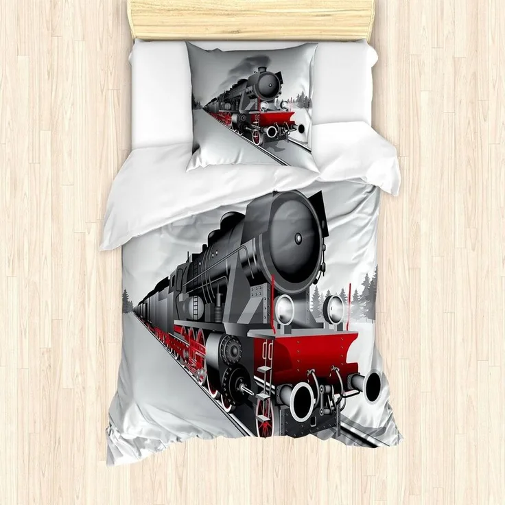 Abakuhaus Bettwäsche Milbensicher Allergiker geeignet mit Kissenbezug, Microfaser, Dampfmaschine Bahnzug Kunst