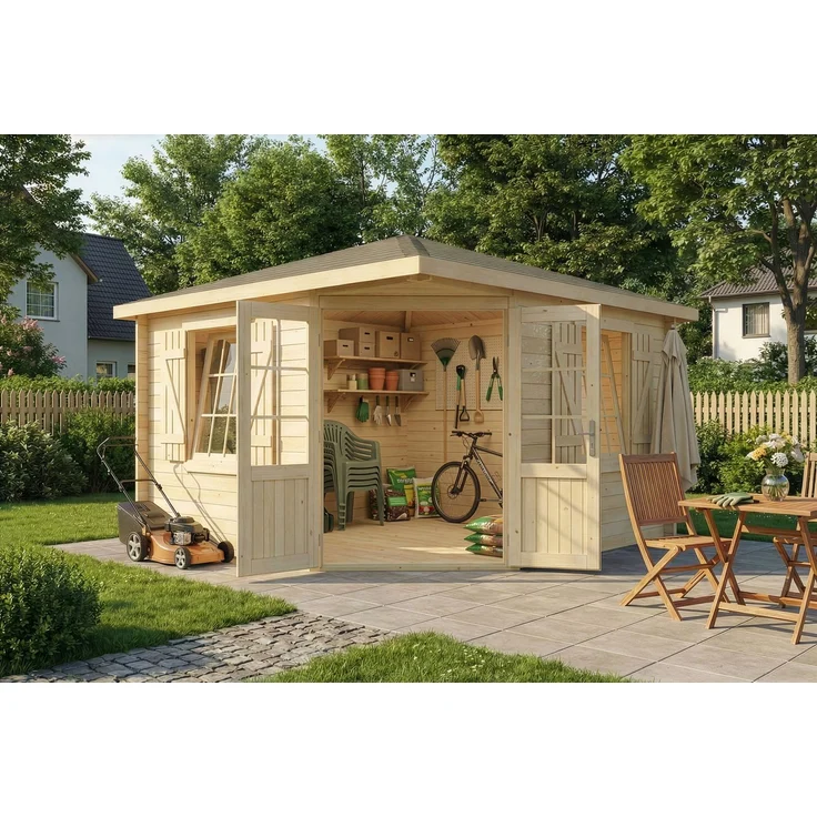 Alpholz 5-Eck Gartenhaus Monica Royal Gartenhaus aus Holz Holzhaus mit 28 mm Wandstärke Blockbohlenhaus – Bild 2