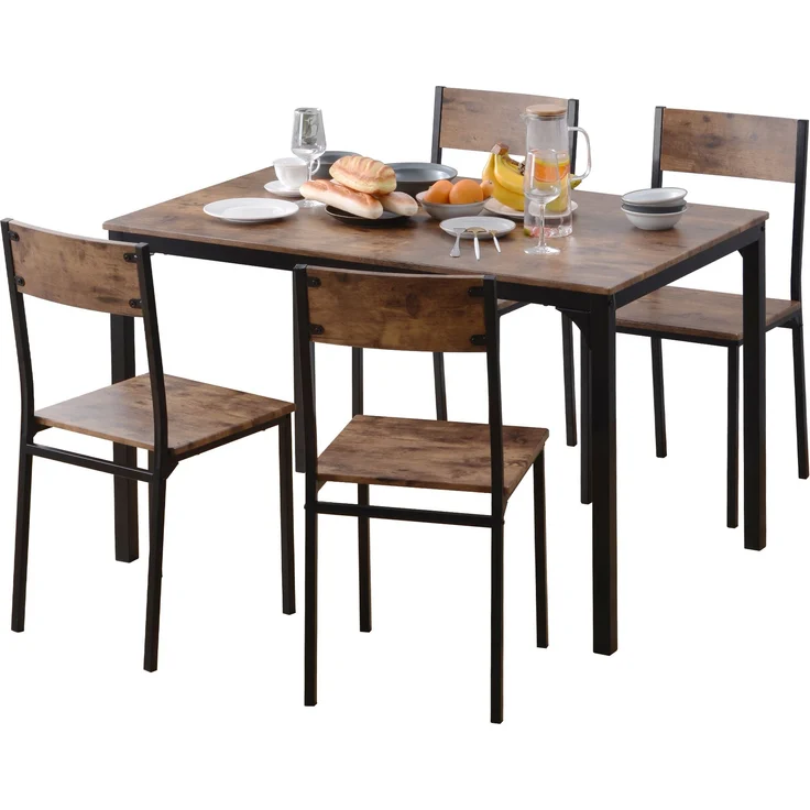 Esstisch 108x65x75 cm mit 4 Stühlen, Braun, Spanplatte/MDF mit PVC-Oberfläche und pulverbeschichtetem Metalllgestell – Bild 10