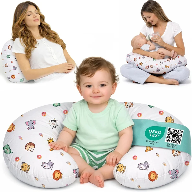 Stillkissen Klein für Neugeborene Kleines Stillkissen mit Bezug aus 100% Baumwolle und Weicher Füllung Stillhörnchen Baby Ergonomische Rückenstütze Geschenkidee für Junge Mütter und Schwangere