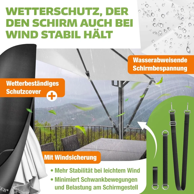 KESSER® Alu Ampelschirm LED Solar + Abdeckung mit Kurbelvorrichtung UV-Schutz Aluminium mit An-/Ausschalter Wasserabweisend - Sonnenschirm Schirm Gartenschirm 300cm, Weiß – Bild 7