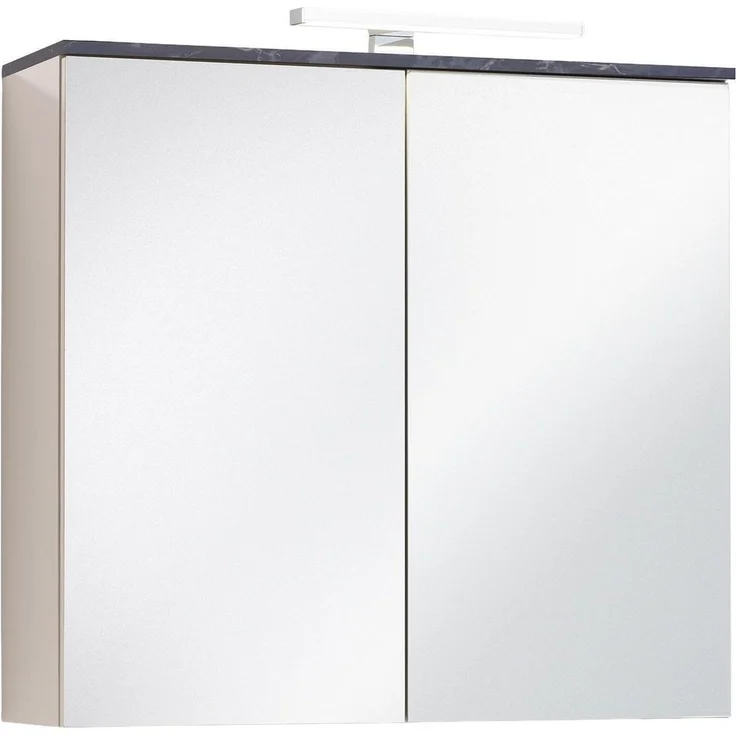 Composad Spiegelschrank PROMESSA, Cashmeregrau matt, Schwarz, Marmoroptik, 2 Spiegeltüren, LED-Aufsatzleuchte, B 70 x H 65 x T 22 cm – Bild 1