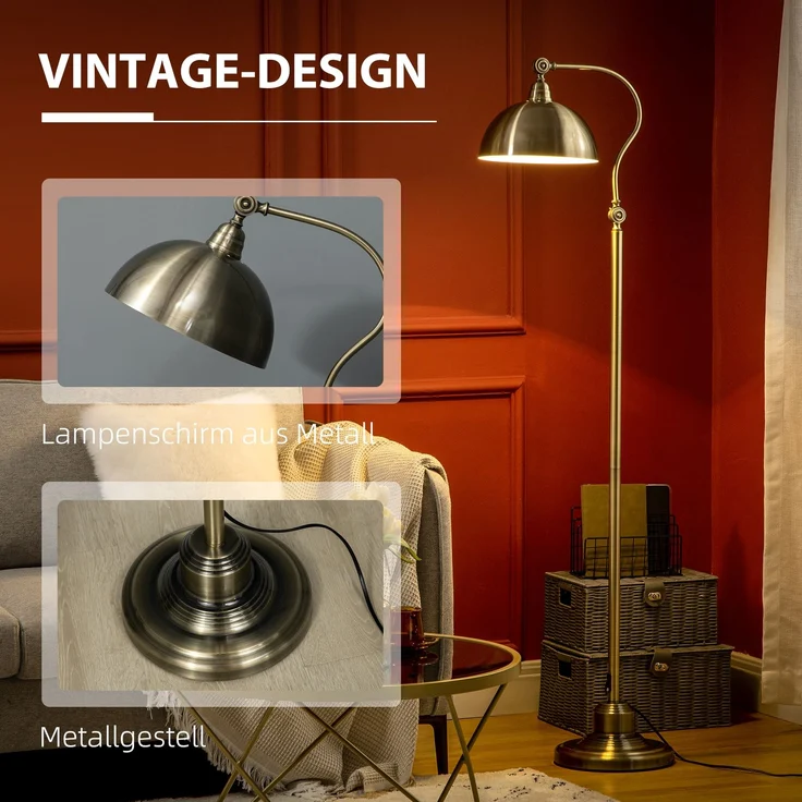 JARDJ Stehleuchte im Vintage-Design, verstellbarer Winkel, Messing-Look, 42 x 25,5 x 152 cm, Bronze – Bild 7