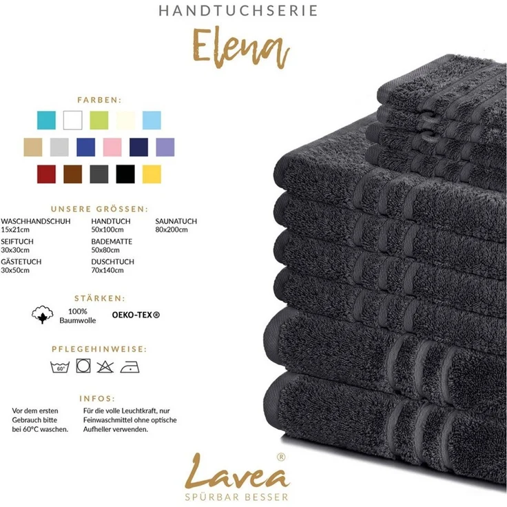 Lavea 4er Set Handtuch 50x100 cm, Frottierserie Elena, Anthrazit – Bild 2