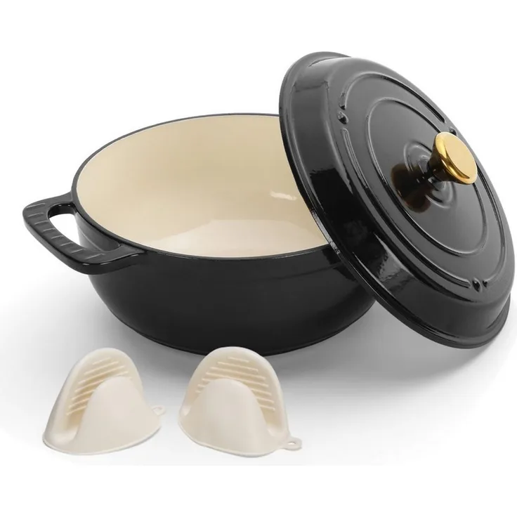 FANNOU Schmortopf Gusseisen Topf lc, 33cm groß, 4,7L, Bräter, Brotbacktopf Gusseisen, 3-fach Emaille