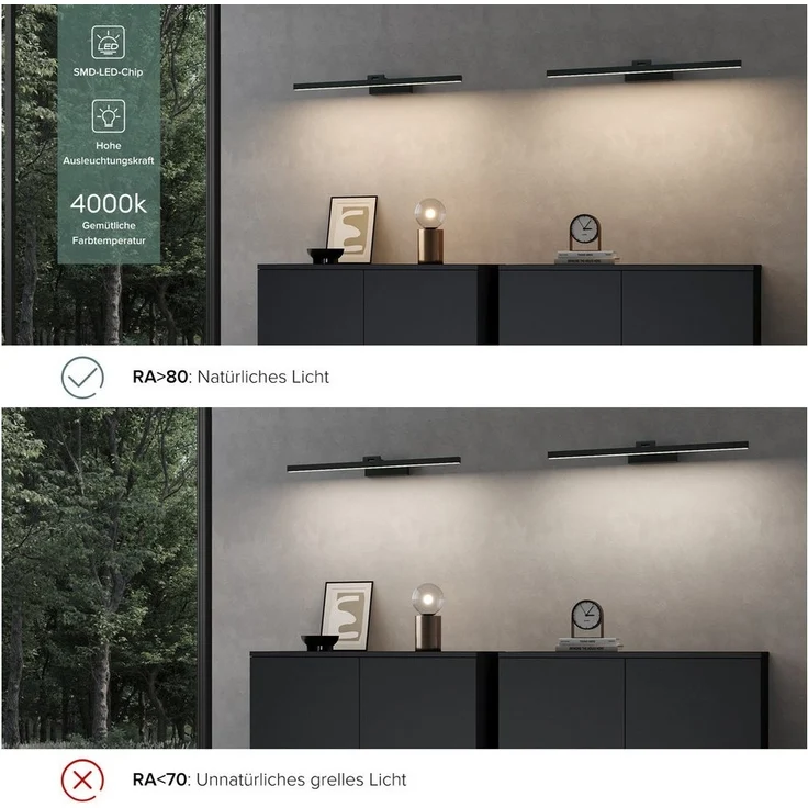 doporro LED Spiegelleuchte Wandlampe Wandleuchte Spiegellampe 40/60cm 9W/14W LED Strahlenschön – Bild 3