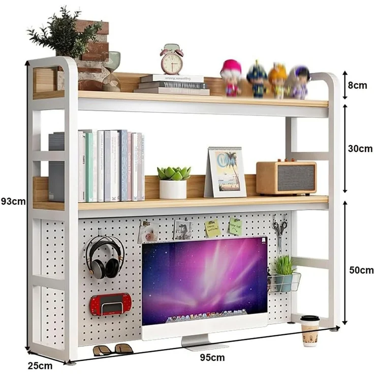 GarveeLife Schreibtischregal, 3-stufiger Schreibtisch-Organizer, Holz- und Metallmaterial, verstellbares Aufbewahrungsregal, geeignet für Wohnheim und Arbeitszimmer (95 cm) – Bild 2