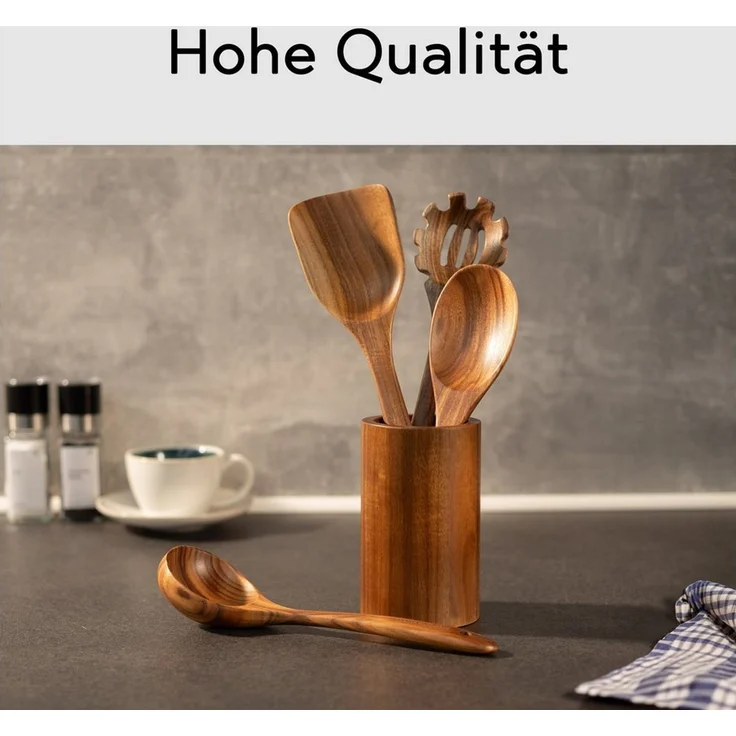 Hanseküche Küchenorganizer-Set Küchenhelfer Set, (Umfassendes Küchenset, 5-tlg, Holzlöffel und Nudelschöpfer, Grillzange, Schneebesen, Pfannenwender), Set aus Holz – Bild 2
