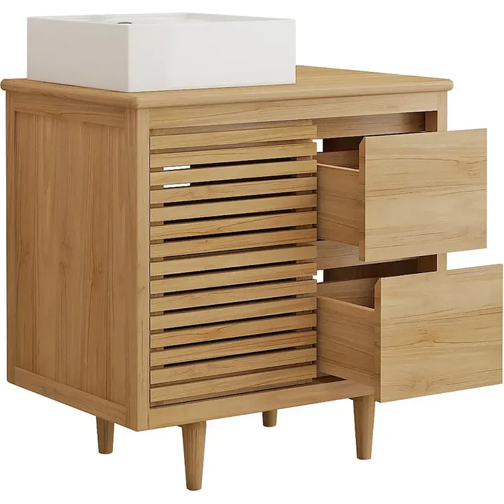 Vente-unique - TORAJA Waschbeckenmöbel Holz, Platte Beige - B 55 cm x H 80 cm x L 80 cm – Bild 4