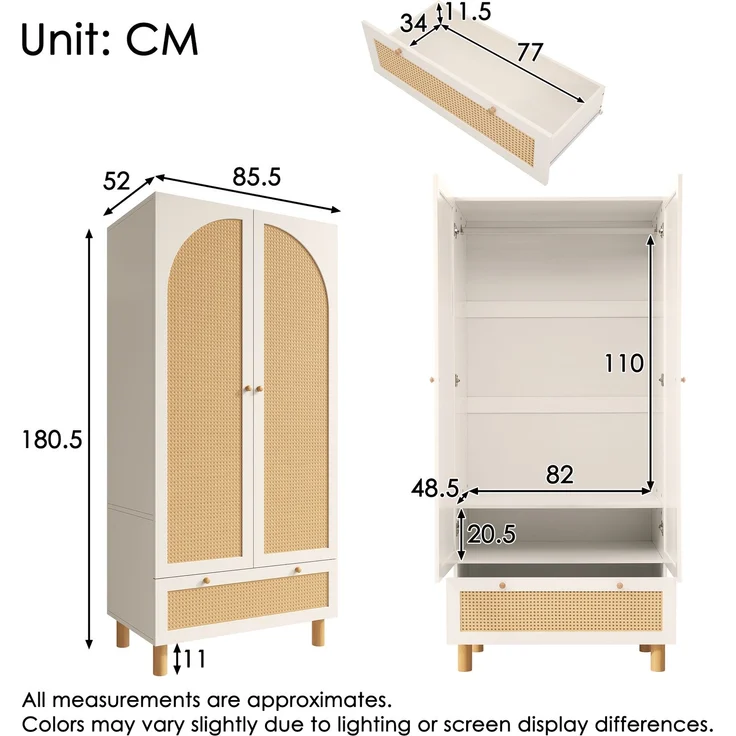 Abrihome Kleiderschrank mit höhenverstellbaren Regalen und Kleiderstange, Weiß, 180x52x85 cm – Bild 8