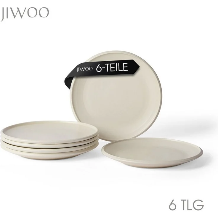 JIWOO Teller 4er Ø25,2 cm, Speiseteller Frühstücksteller Salatteller Dessertteller, (6 St), Hochwertige Plate Keramik Tellerset Weiß Mikrowellen spülmaschinenfest – Bild 1