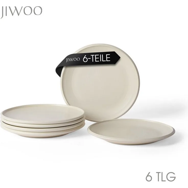 JIWOO Teller 4er Ø25,2 cm, Speiseteller Frühstücksteller Salatteller Dessertteller, (6 St), Hochwertige Plate Keramik Tellerset Weiß Mikrowellen spülmaschinenfest