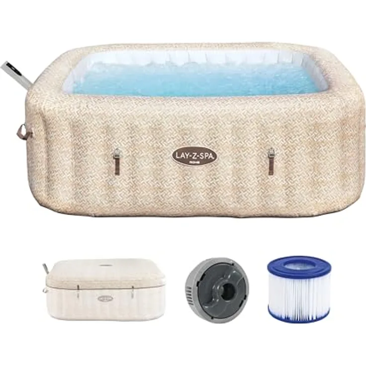 Bestway LAY-Z-SPA® Energiespar-Whirlpool Rome AirJet™ für 7 Personen, 201 x 201 x 71 cm, mit App-Steuerung, integrierter UltraFit™-Pumpeneinheit und Sandmarmor-Optik