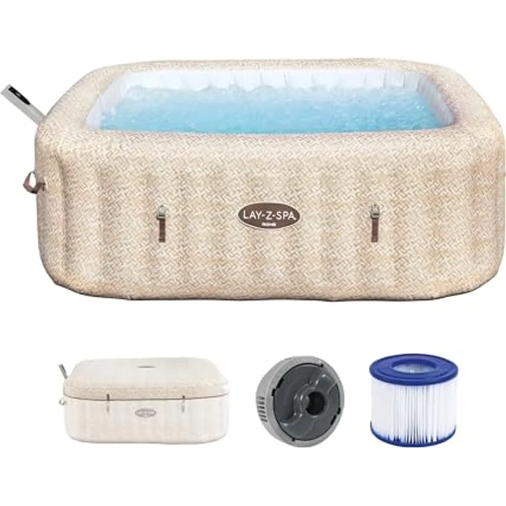 Bestway LAY-Z-SPA® Energiespar-Whirlpool Rome AirJet™ für 7 Personen, 201 x 201 x 71 cm, mit App-Steuerung, integrierter UltraFit™-Pumpeneinheit und Sandmarmor-Optik – Bild 1