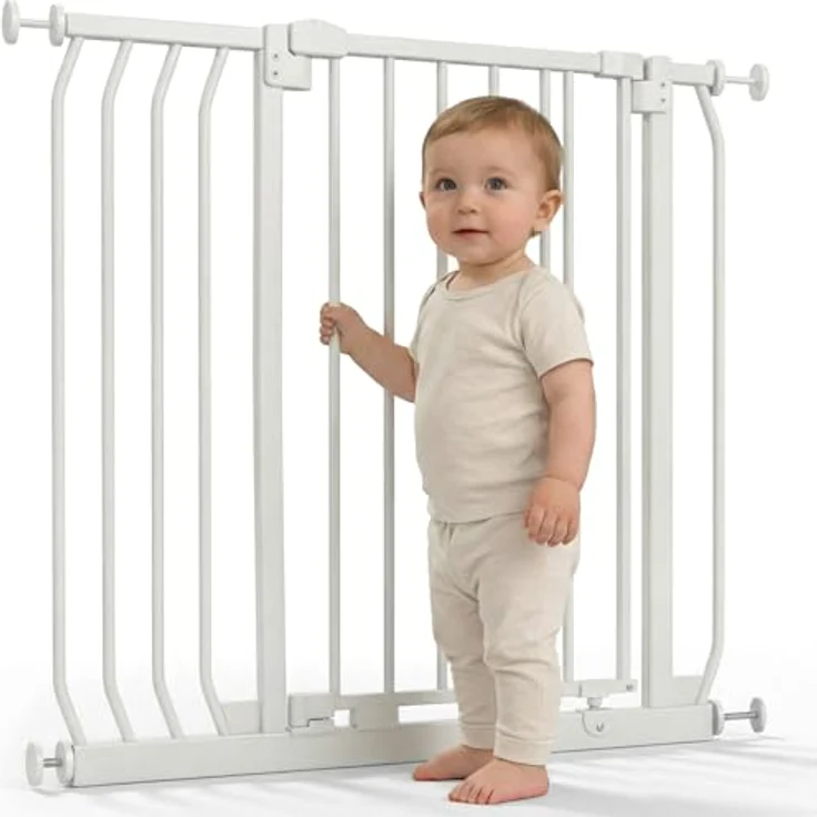Safetots Elite Sicherheitsschutzgitter, 134cm - 143cm, Mattweiß, Treppenschutzgitter mit Druckmontage, Sicherheitsbarriere, Einfache Installation – Bild 2