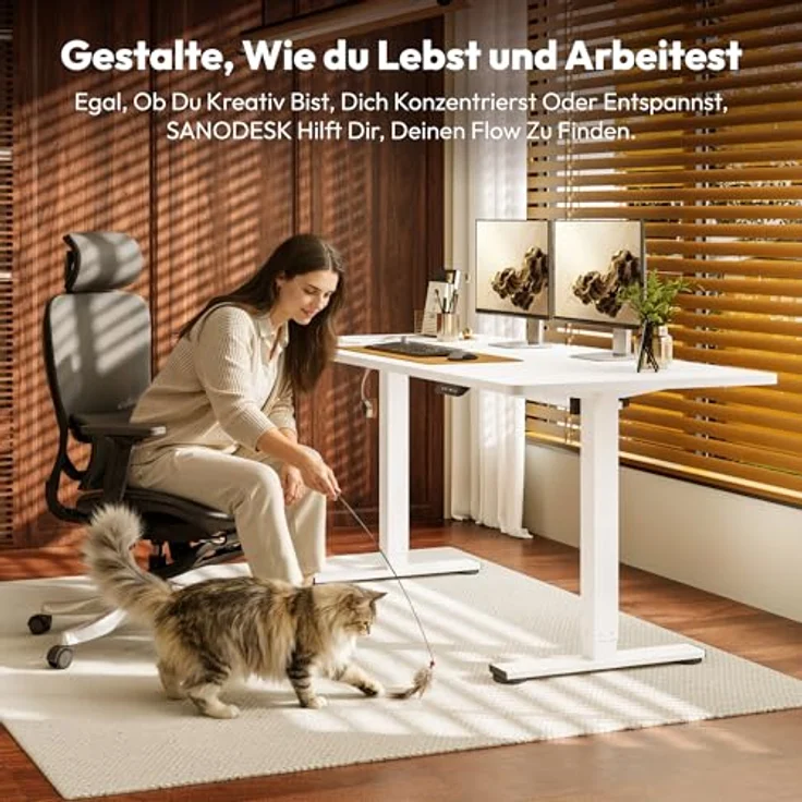 SANODESK Höhenverstellbarer Schreibtisch 160x60 cm mit Memory-Funktion, Elektrischer Steh-Sitz Tisch für Heimbüro, Ergonomischer Computertisch mit Modernem Design und Vierteiliger Tischplatte, Weiß – Bild 3
