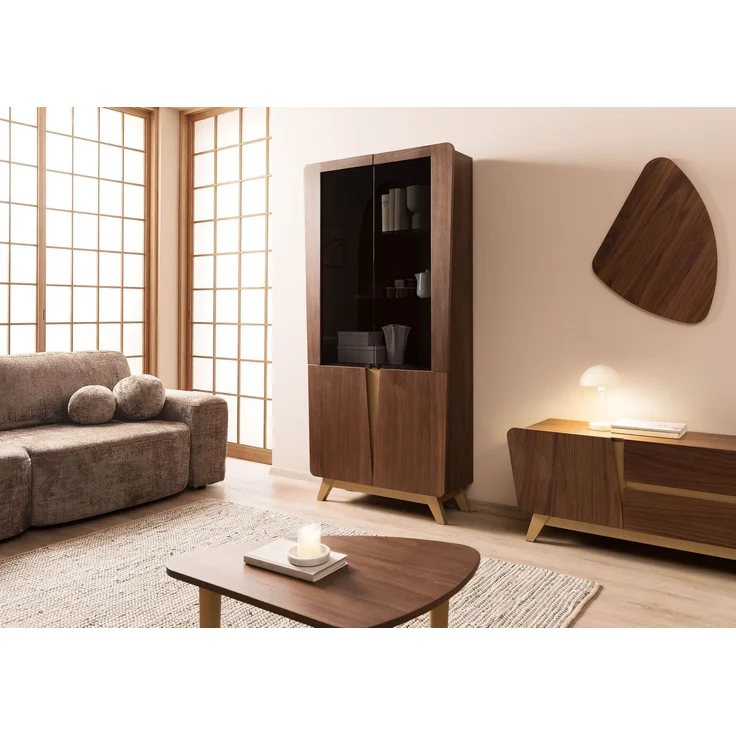 Vitrine Nussbaum-Echtholzfurnier 100x40x200 braun lackiert BUTTERFLY #100 – Bild 2