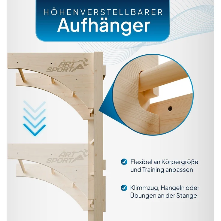 ArtSport Sprossenwand für Erwachsene - Indoor Klettergerüst aus Holz - Klimmzugstange & Krafttraining - Befestigung an Wand - Kletterwand - Natur – Bild 5