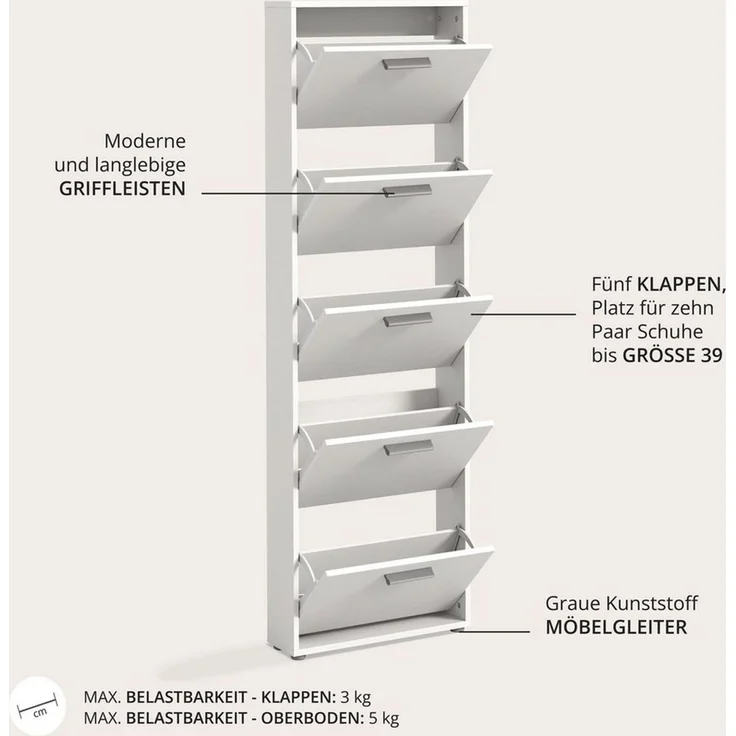 Stella Trading SAM Schuhkipper in Weiß - Praktisches Schuhregal Schuhschrank zur platzsparenden Aufbewahrung von Schuhen - 59 x 169 x 17 cm (B/H/T) – Bild 4