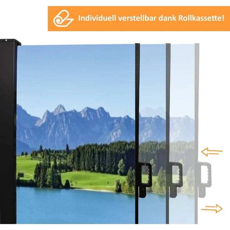 Seitenmarkise ausziehbar links, 160 cm hoch, Seitenrollo mit Fotodruck Berge – Bild 3
