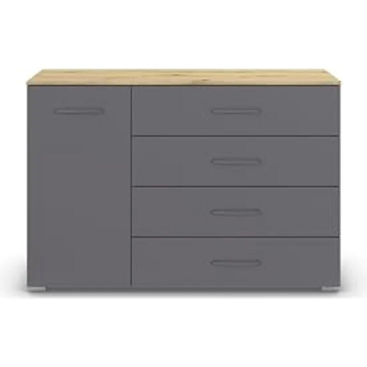 rauch Aditio Box, Kommode, 1-türig, 4 Schubladen, mit Softclose-Funktion, Farbe Grau metallic/Eiche Artisan, BxHxT 120x81x42cm – Bild 6
