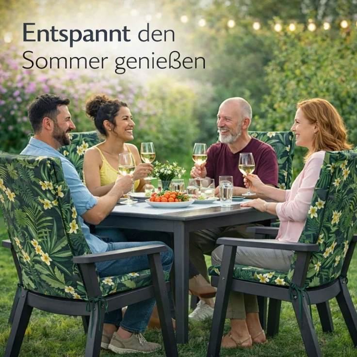 BURI 6x Auflagen Set Hochlehner für Gartenstühle 120x48x7cm Sesselauflagen Polster UV Lichtecht - Gartenstuhlauflagen Dschungel Muster Stuhlkissen mit Dicker Schaumstoff Füllung – Bild 8