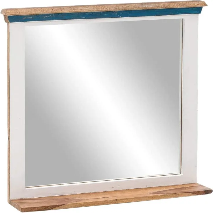 Wandspiegel 70x70 cm weiß braun massivum Perth Holzspiegel Badspiegel mit Ablage Landhausstil rustikal Altholz unbeleuchtet quadratisch