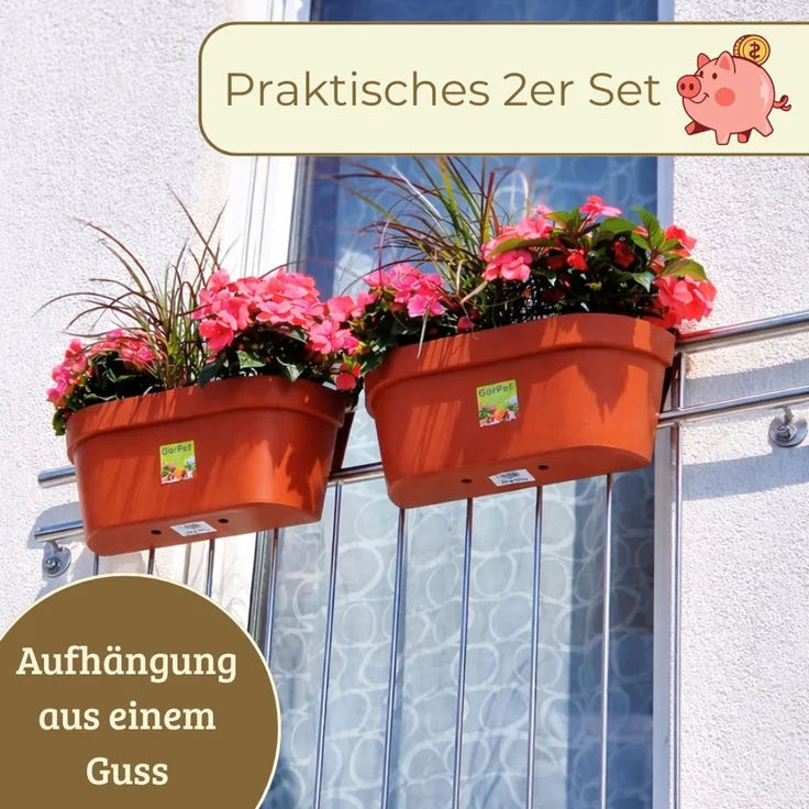 GarPet Balkonkasten 2x Geländerkasten Balkon mit Wasserspeicher Blumen Topf Kasten – Bild 9