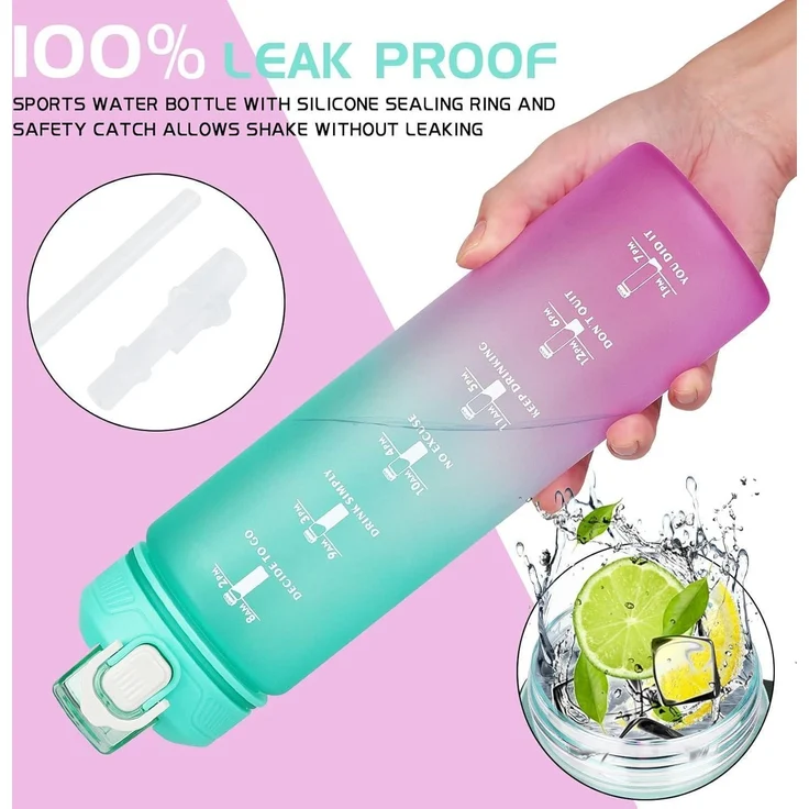 CodiCile Trinkflasche 1L mit Strohhalm Zeitmarkierung BPA-frei – Bild 3
