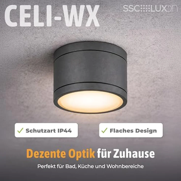 SSC-LUXon LED Außen-Deckenleuchte CELI-WX Aufbauspot flach IP44 Bad & Aussen anthrazit mit LED GX53 5W, Warmweiß bis Tageslicht – Bild 3
