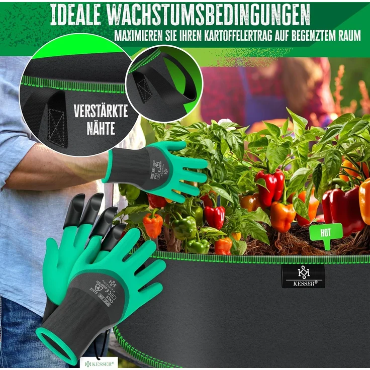 KESSER Pflanzkübel, 4er-Set, Pflanzsäcke aus Vlies Kartoffel Pflanzsack Pflanztasche, 190L, 90 x 30 cm – Bild 5