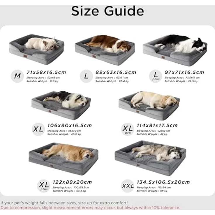 BEDSURE orthopädisches Hundebett Ergonomisches Hundesofa - 89x63 cm Hundecouch mit eierförmiger Kistenschaum für mittlere Hunde, waschbar rutschfest Hundebetten, grau – Bild 5