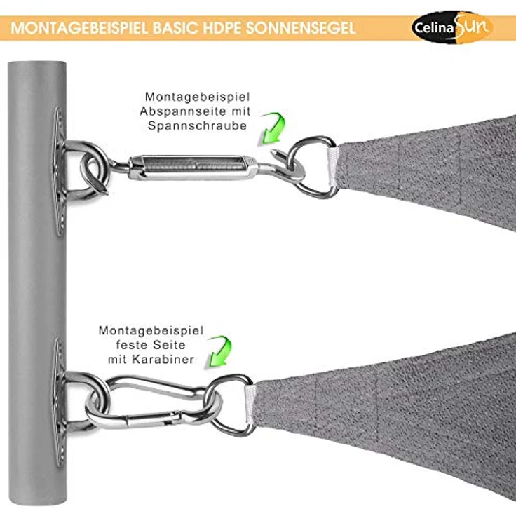 CelinaSun Sonnensegel HDPE BASIC Sonnenschutz atmungsaktiv Quadrat 2x2m hellgrau – Bild 6