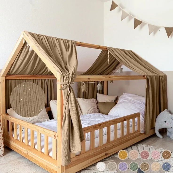 lilimaus Betthimmel Musselin Hausbett Himmel für Kinderzimmer mit Gold Applikation, Musselin Betthimmel aus Baumwolle für Kinderzimmer-Deko – Bild 4